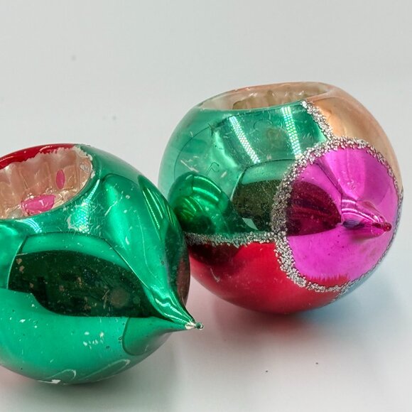 2 VTG MERCURY MICA GLASS INDENT HANDPAINTED CHRISTMAS ORNAMENTS Teardrop Pinks - Picture 2 of 14